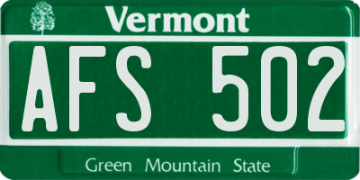 VT license plate AFS502