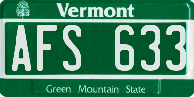 VT license plate AFS633