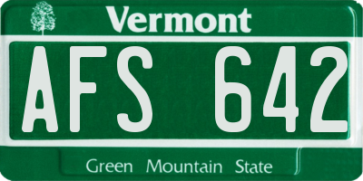 VT license plate AFS642