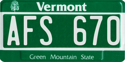 VT license plate AFS670
