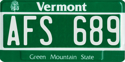 VT license plate AFS689