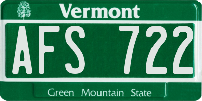 VT license plate AFS722
