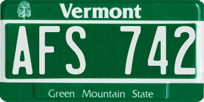 VT license plate AFS742