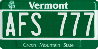 VT license plate AFS777