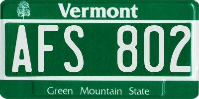 VT license plate AFS802