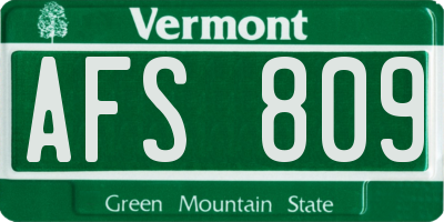 VT license plate AFS809