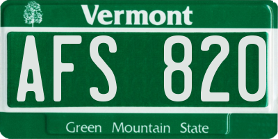 VT license plate AFS820