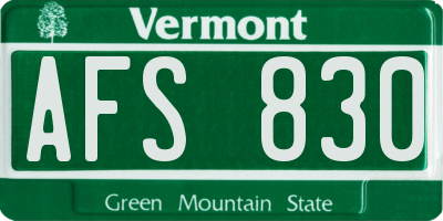 VT license plate AFS830