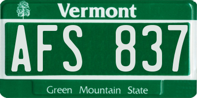 VT license plate AFS837