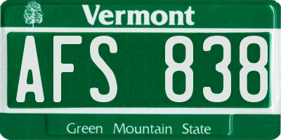 VT license plate AFS838