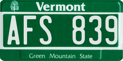 VT license plate AFS839