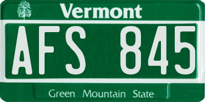VT license plate AFS845