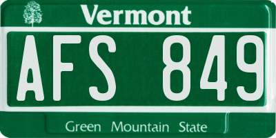 VT license plate AFS849