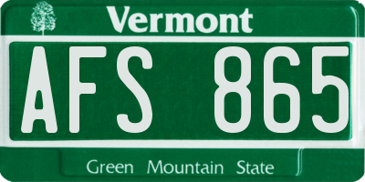 VT license plate AFS865