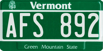 VT license plate AFS892