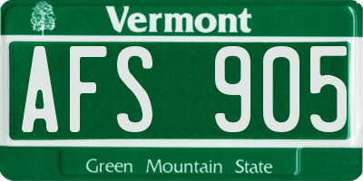 VT license plate AFS905