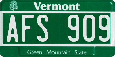 VT license plate AFS909