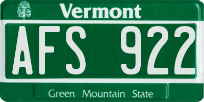VT license plate AFS922