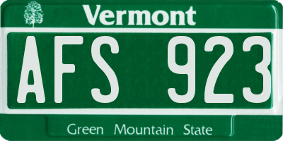 VT license plate AFS923