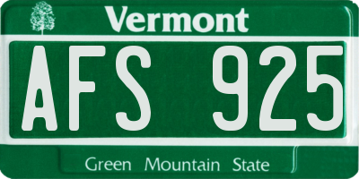 VT license plate AFS925