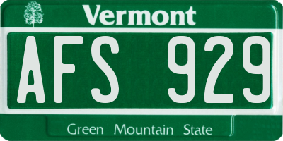VT license plate AFS929