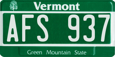 VT license plate AFS937