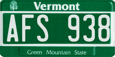 VT license plate AFS938
