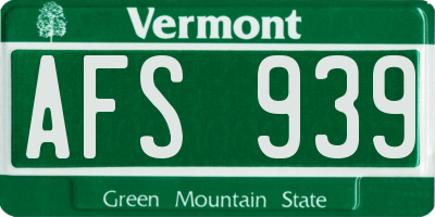 VT license plate AFS939