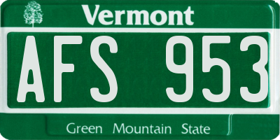 VT license plate AFS953