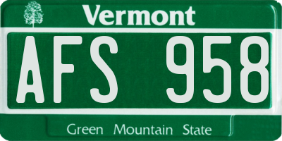 VT license plate AFS958
