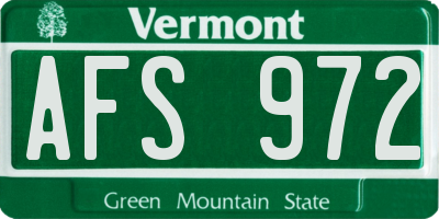 VT license plate AFS972