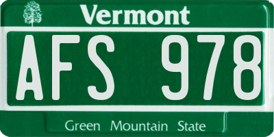 VT license plate AFS978
