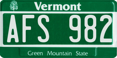 VT license plate AFS982