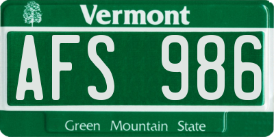 VT license plate AFS986