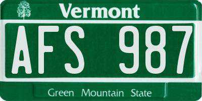 VT license plate AFS987