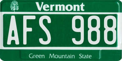 VT license plate AFS988
