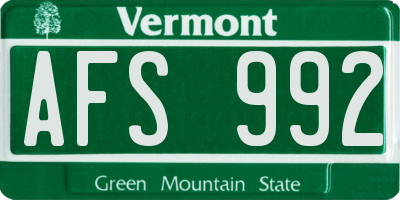 VT license plate AFS992