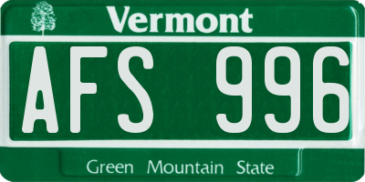 VT license plate AFS996