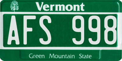 VT license plate AFS998