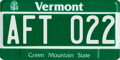 VT license plate AFT022