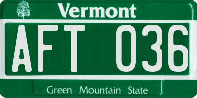 VT license plate AFT036