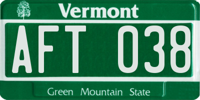 VT license plate AFT038