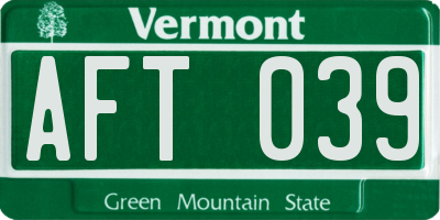 VT license plate AFT039