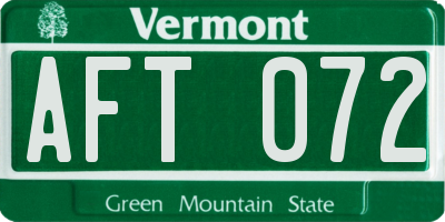 VT license plate AFT072