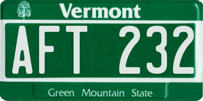 VT license plate AFT232