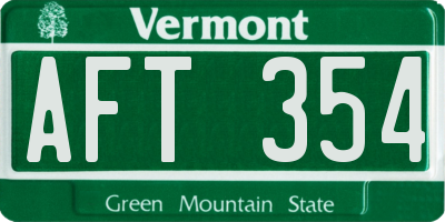 VT license plate AFT354