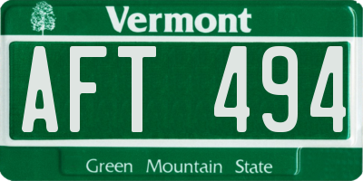VT license plate AFT494