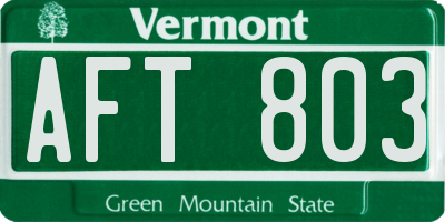 VT license plate AFT803