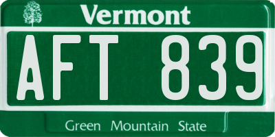 VT license plate AFT839