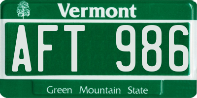 VT license plate AFT986